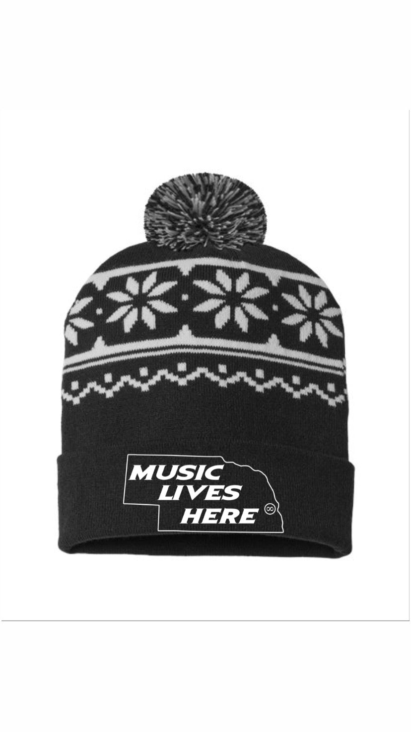 Nebraska “Music Lives Here” USA MADE Snowflake Stocking Hat
