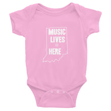 Indiana "MUSIC LIVES HERE" Baby Onesie
