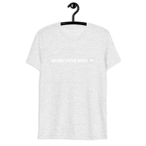 "MUSIC LIVES HERE" with Heart - Men's Triblend T-Shirt