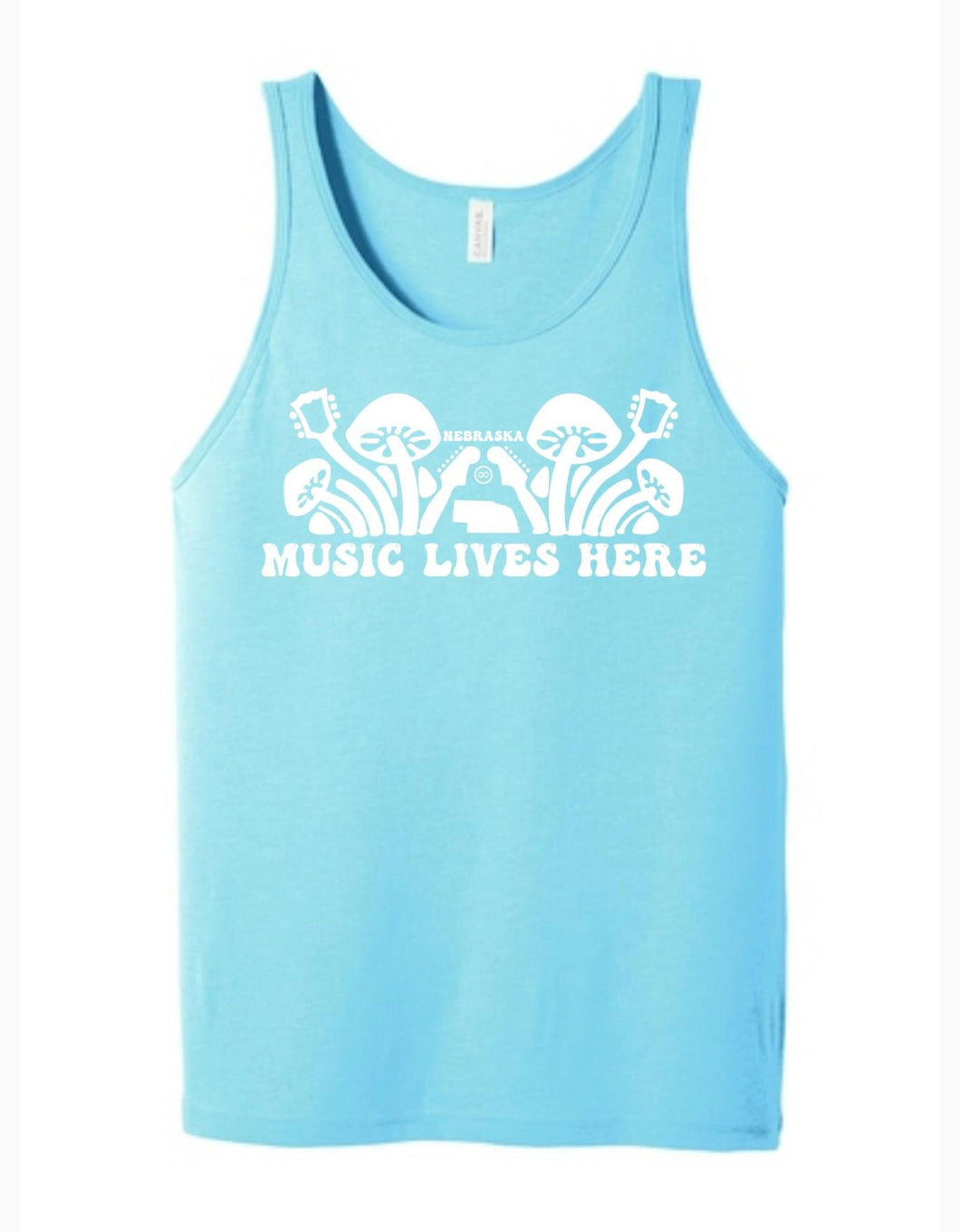Nebraska 'Music Lives Here'  Mushroom/Guitar Tank Top