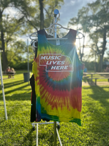 Nebraska 'Music Lives Here' Florescent Tie Dye Tank Top