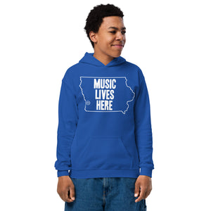 Iowa "MUSIC LIVES HERE" Youth heavy blend hoodie