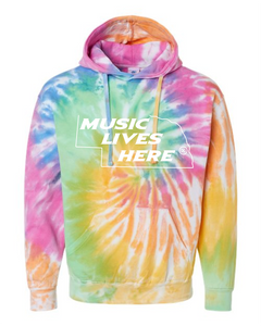 Nebraska Tie Dye "MUSIC LIVES HERE" Hooded Sweatshirt