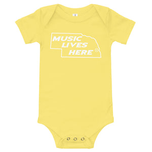 Nebraska "MUSIC LIVES HERE" Baby Onesie