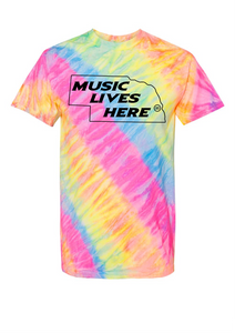 Nebraska Dayglo Tie Dye "MUSIC LIVES HERE" Men's Tie Dye T-Shirt