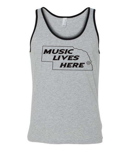 Nebraska Omaha (Grey/Black) “Music Lives Here” Men’s Tank Top