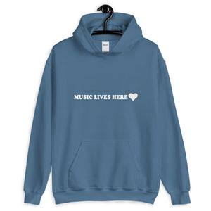 "MUSIC LIVES HERE" with Heart - Hooded Sweatshirt