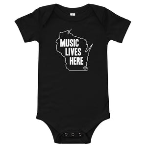 Wisconsin "MUSIC LIVES HERE" Baby Onesie