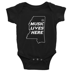 Mississippi "MUSIC LIVES HERE" Baby Onesie