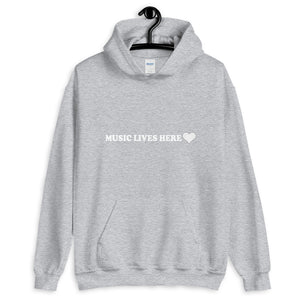 "MUSIC LIVES HERE" with Heart - Hooded Sweatshirt
