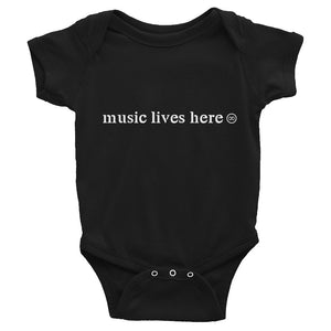 "MUSIC LIVES HERE" Baby Onesie