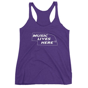 Nebraska “MUSIC LIVES HERE" Women's Triblend Racerback Tank Top