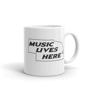 Nebraska "MUSIC LIVES HERE" White Mug