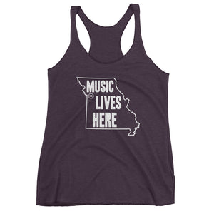 Missouri "MUSIC LIVES HERE" Women's Triblend Racerback Tank Top