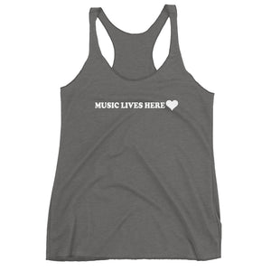 "MUSIC LIVES HERE" with Heart - Women's Triblend Racerback Tank