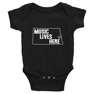 North Dakota "MUSIC LIVES HERE" Baby Onesie