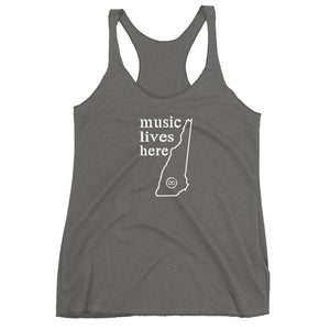 New Hampshire "MUSIC LIVES HERE" Women's Triblend Racerback Tank