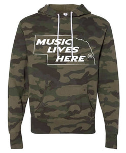 Nebraska Camouflage "MUSIC LIVES HERE" Hooded Sweatshirt