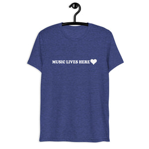 "MUSIC LIVES HERE" with Heart - Men's Triblend T-Shirt