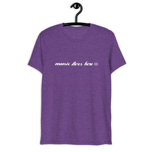 "MUSIC LIVES HERE" in Cursive - Men's Triblend T-Shirt