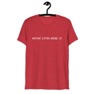 "MUSIC LIVES HERE" All Caps - Men's Triblend T-Shirt