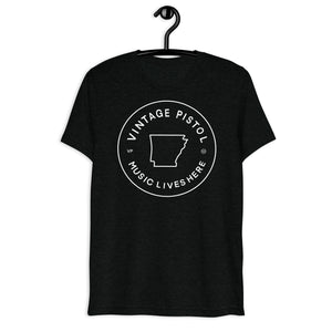Arkansas/Vintage Pistol "MUSIC LIVES HERE" Circle of  Trust Triblend T-Shirt